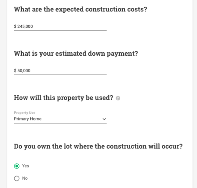 Construction questions on loan form